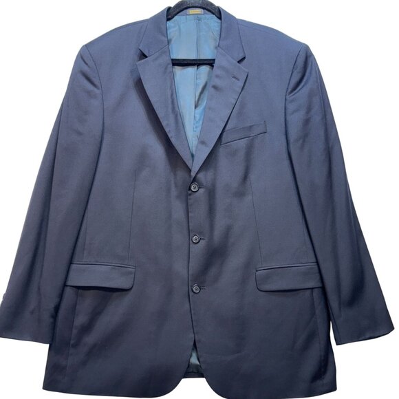 Stafford Men's Classic Fit Wool 3 Button Blazer Jacket Long Sleeve Size 46L Navy - Picture 1 of 10